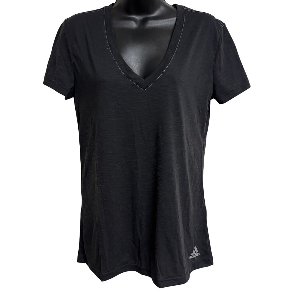 Adidas Climalite Black V Neck T Shirt Women Small Short Sleeve Athletic Top New
